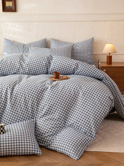 Housse couette 220x240 bleue à carreaux