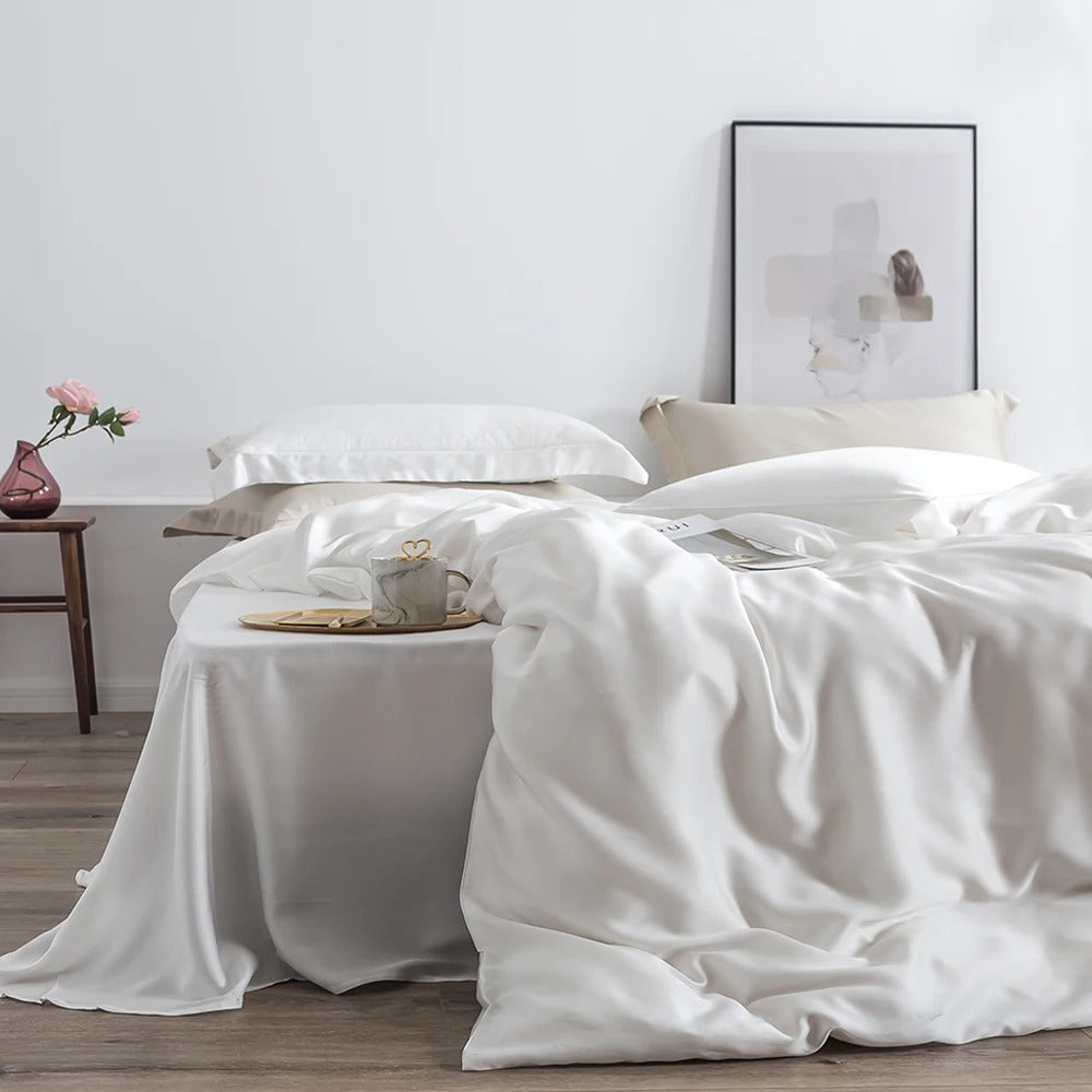 Housse couette satin de coton blanc confortable