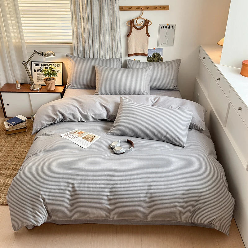 Housse de couette 140x200 bleue rayée