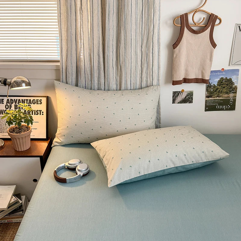 Housse de couette 140x200 oreillers cœurs bleus