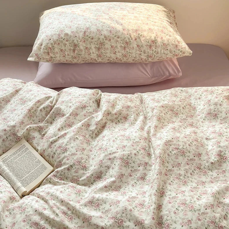 Housse de couette 150x200 motifs rose avec oreiller