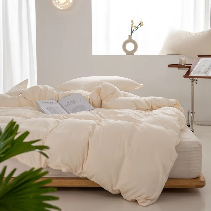 Housse de couette coton percale blanche ivoire