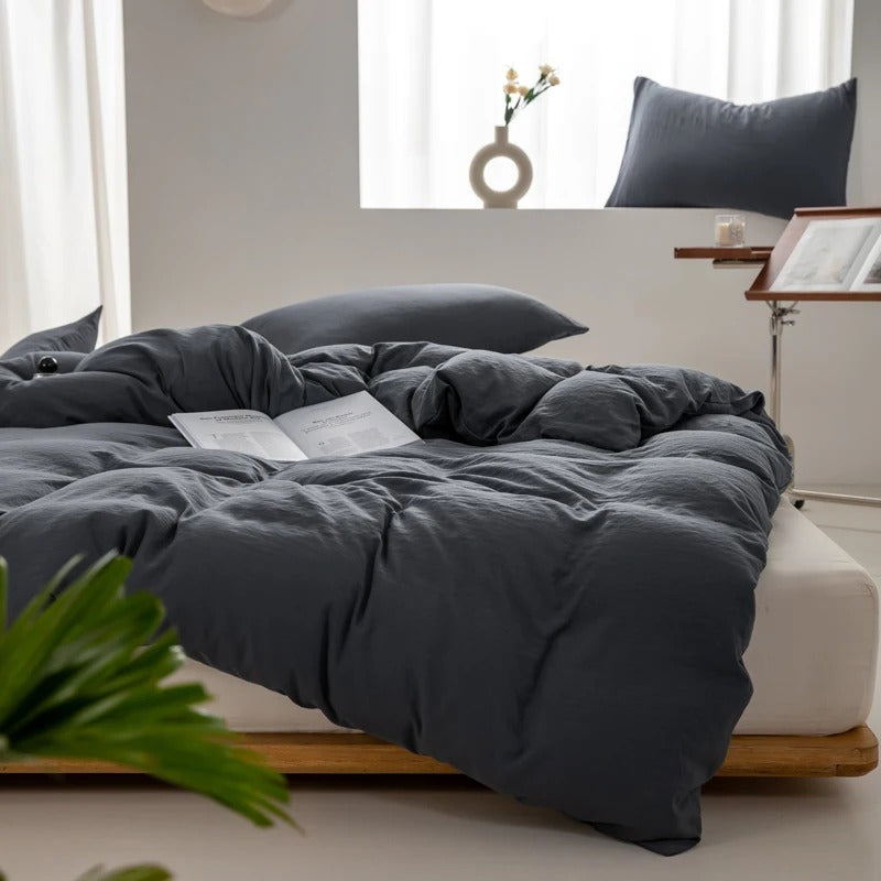 Housse de couette coton percale grise foncée