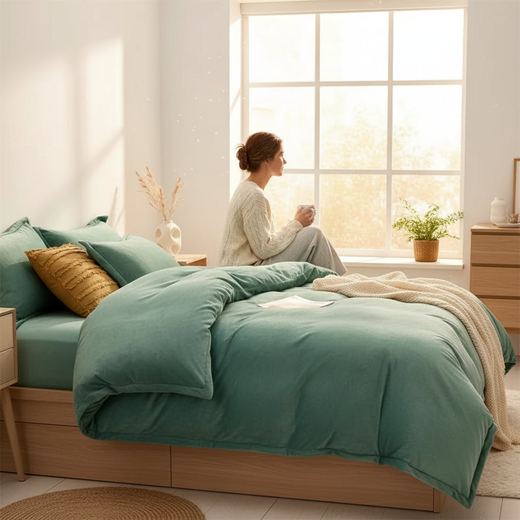 Housse de couette en flanelle turquoise