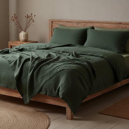 Housse de couette en in lavé verte