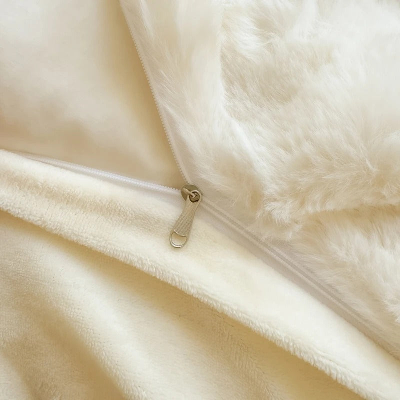 Housse de couette en polaire blanche avec zipper