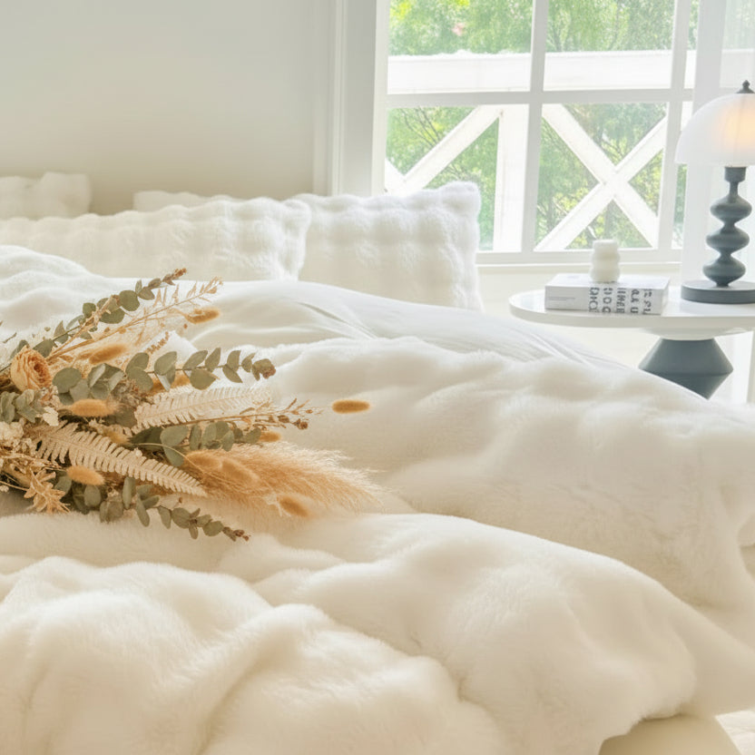 Housse de couette en polaire blanche zoom