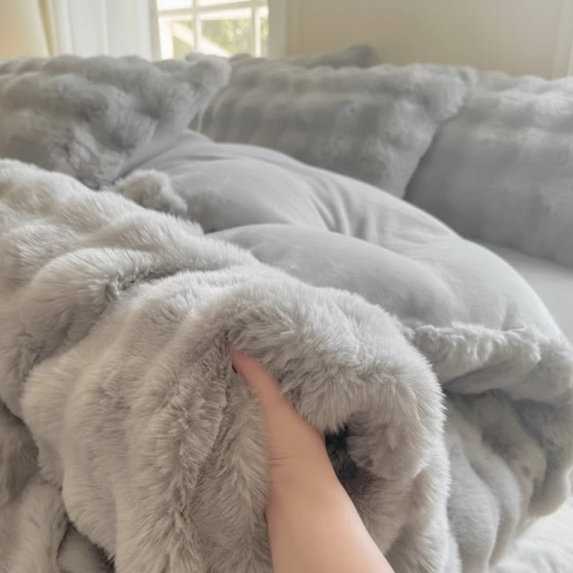 Housse de couette en polaire grise