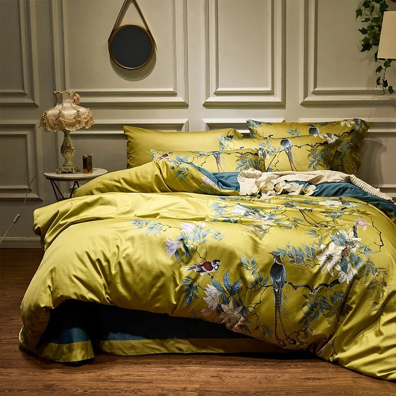 Housse de couette en satin de coton jaune