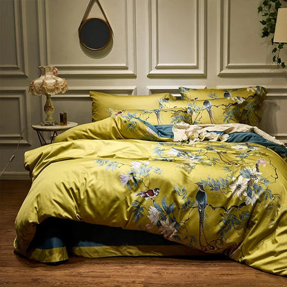 Housse de couette en satin de coton jaune