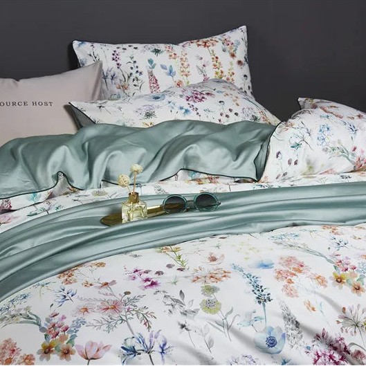 Housse de couette en satin de coton florale