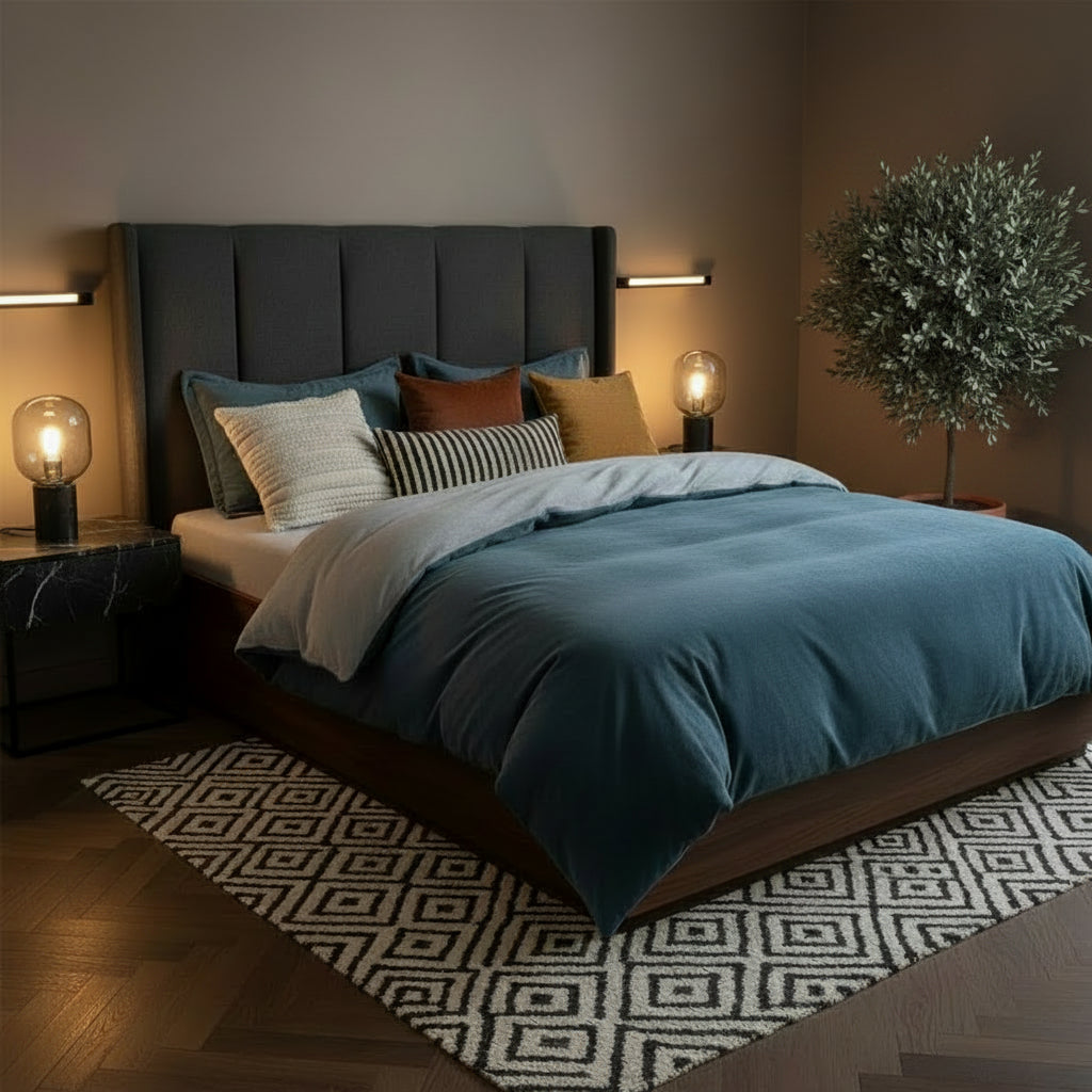 Housse de couette flanelle bleue moderne