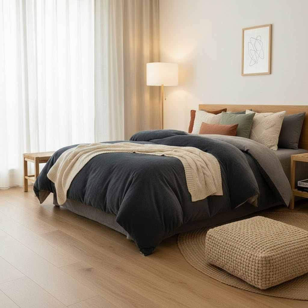 Housse de couette flanelle grise