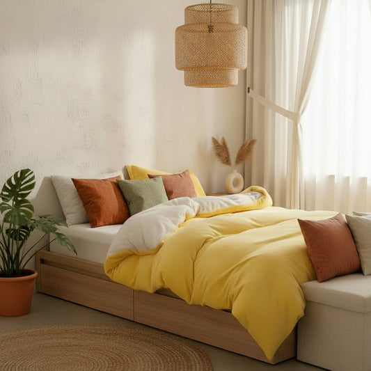 Housse de couette flanelle jaune