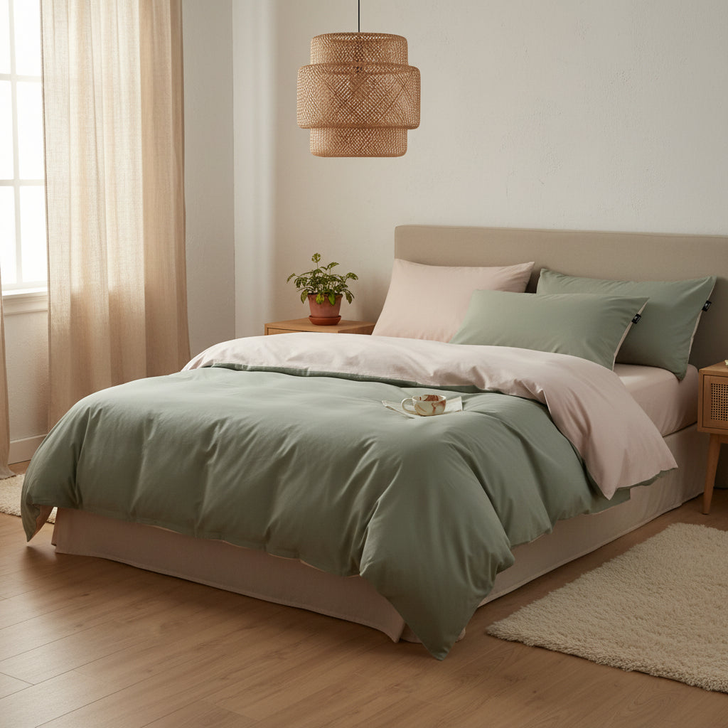 Housse de couette flanelle de couleur sauge