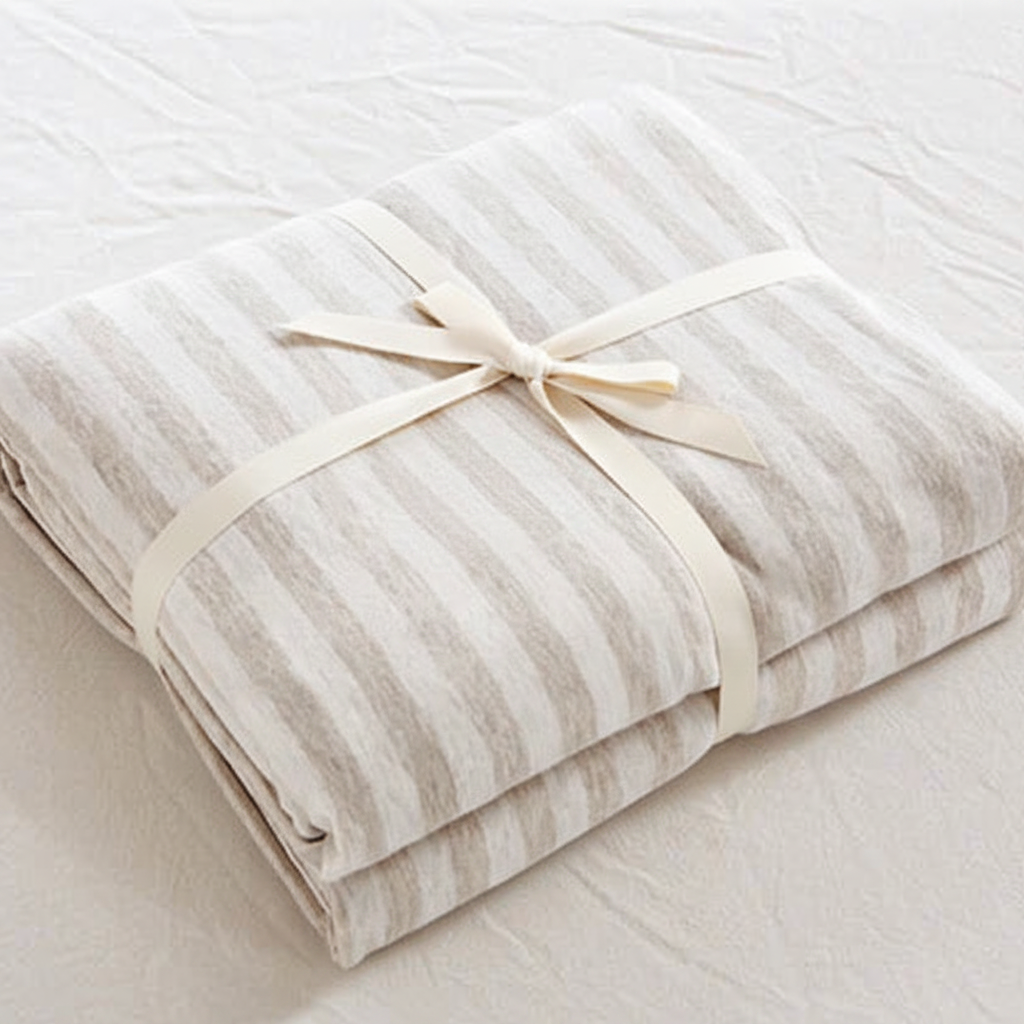 Housse de couette jersey en coton beige pliée