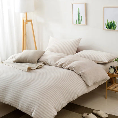 Housse de couette jersey beige en coton avec des rayures