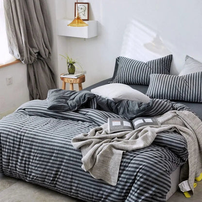 Housse de couette jersey grise à rayures