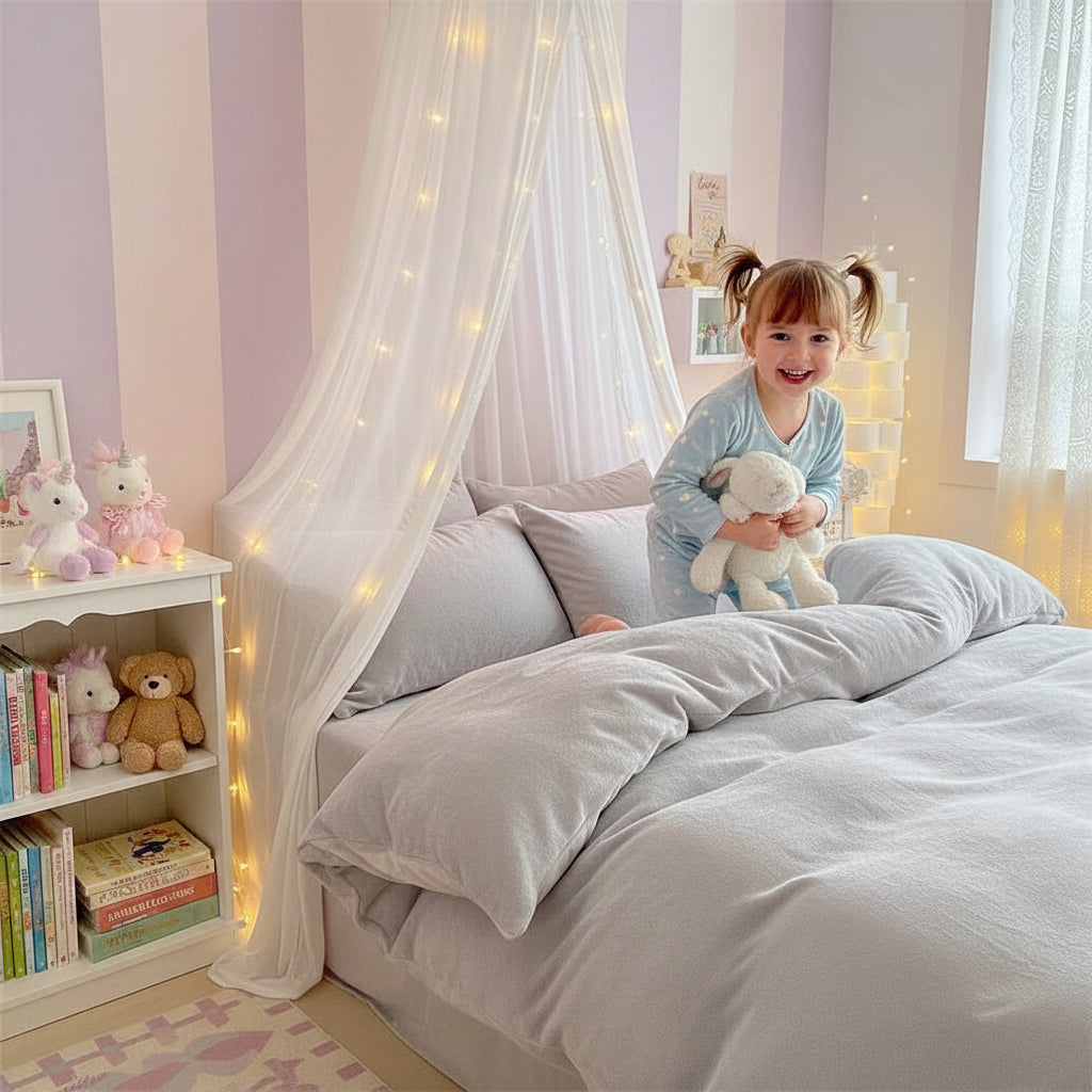 Housse de couette polaire gris clair avec filette
