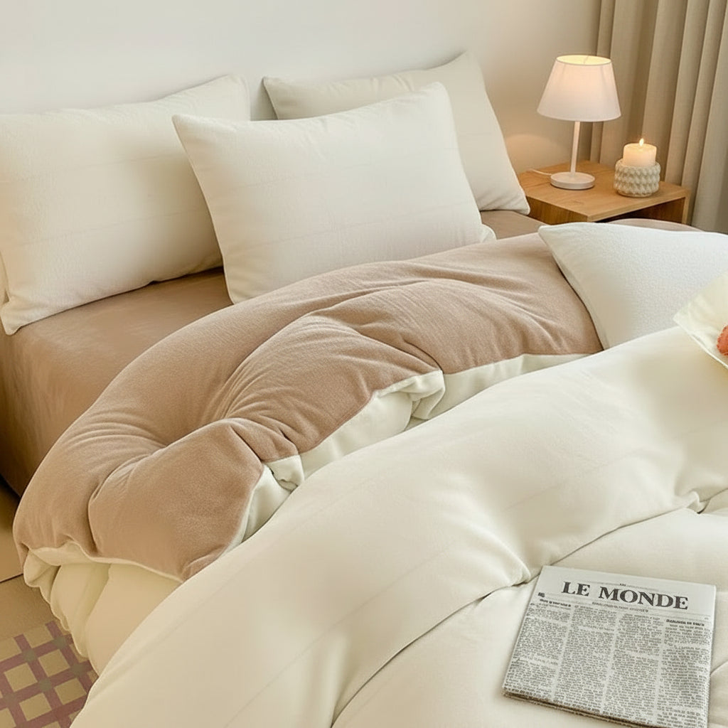 Housse de couette polaire beige