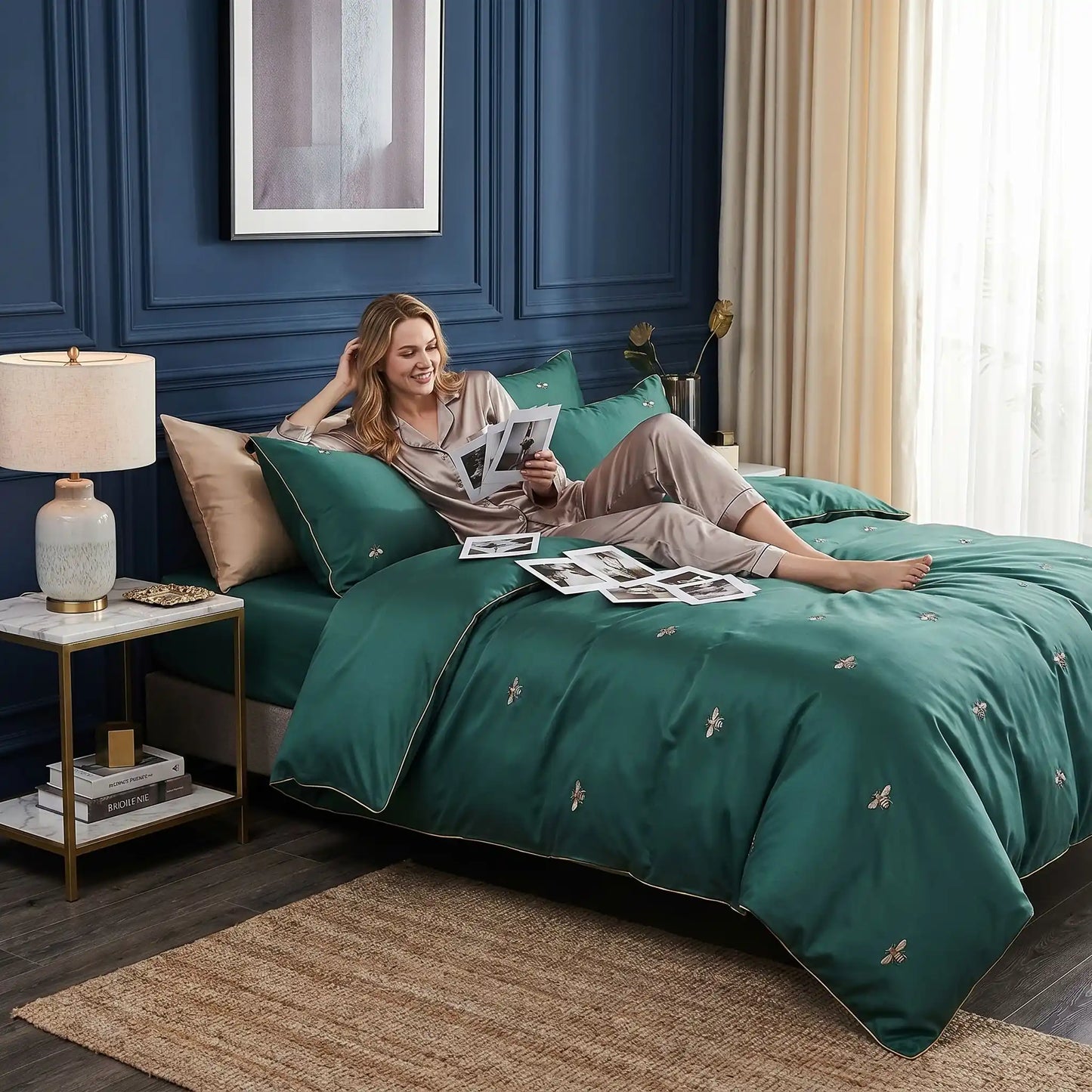 Housse de couette satin de coton abeilles