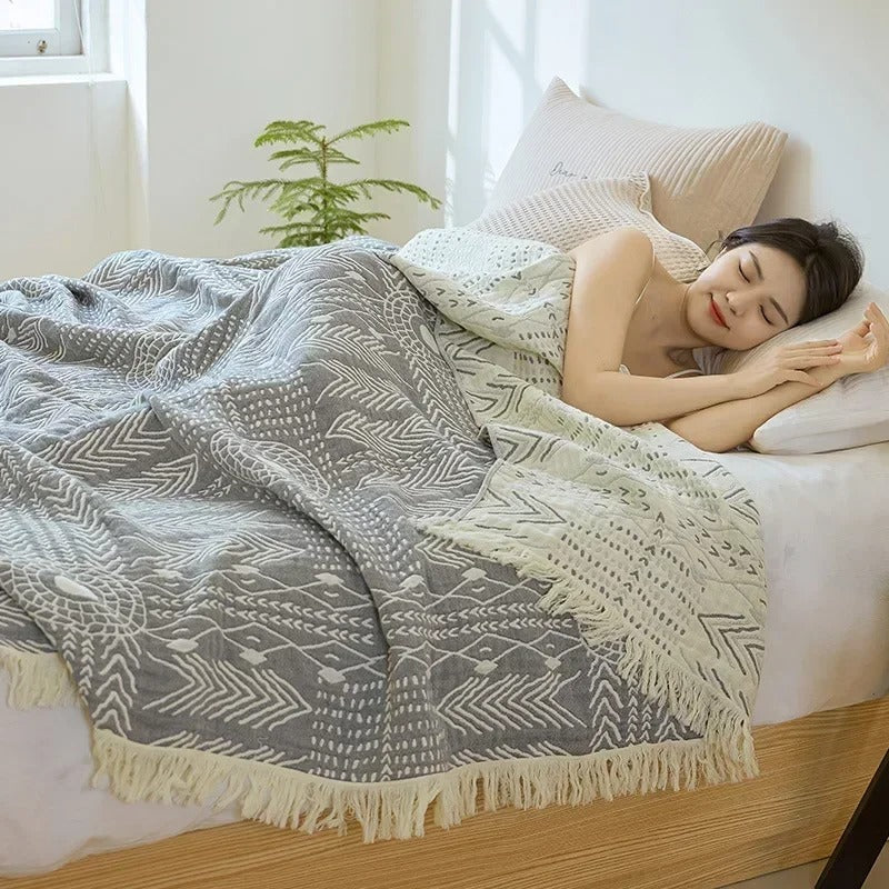 Dessus de lit | Coton géométrique réversible