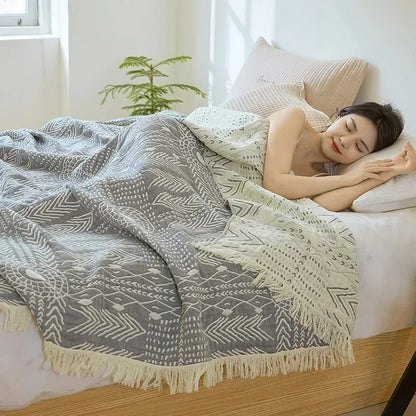 Dessus de lit | Coton géométrique réversible