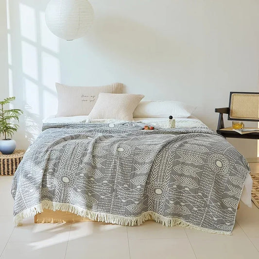 Dessus de lit | Coton géométrique réversible