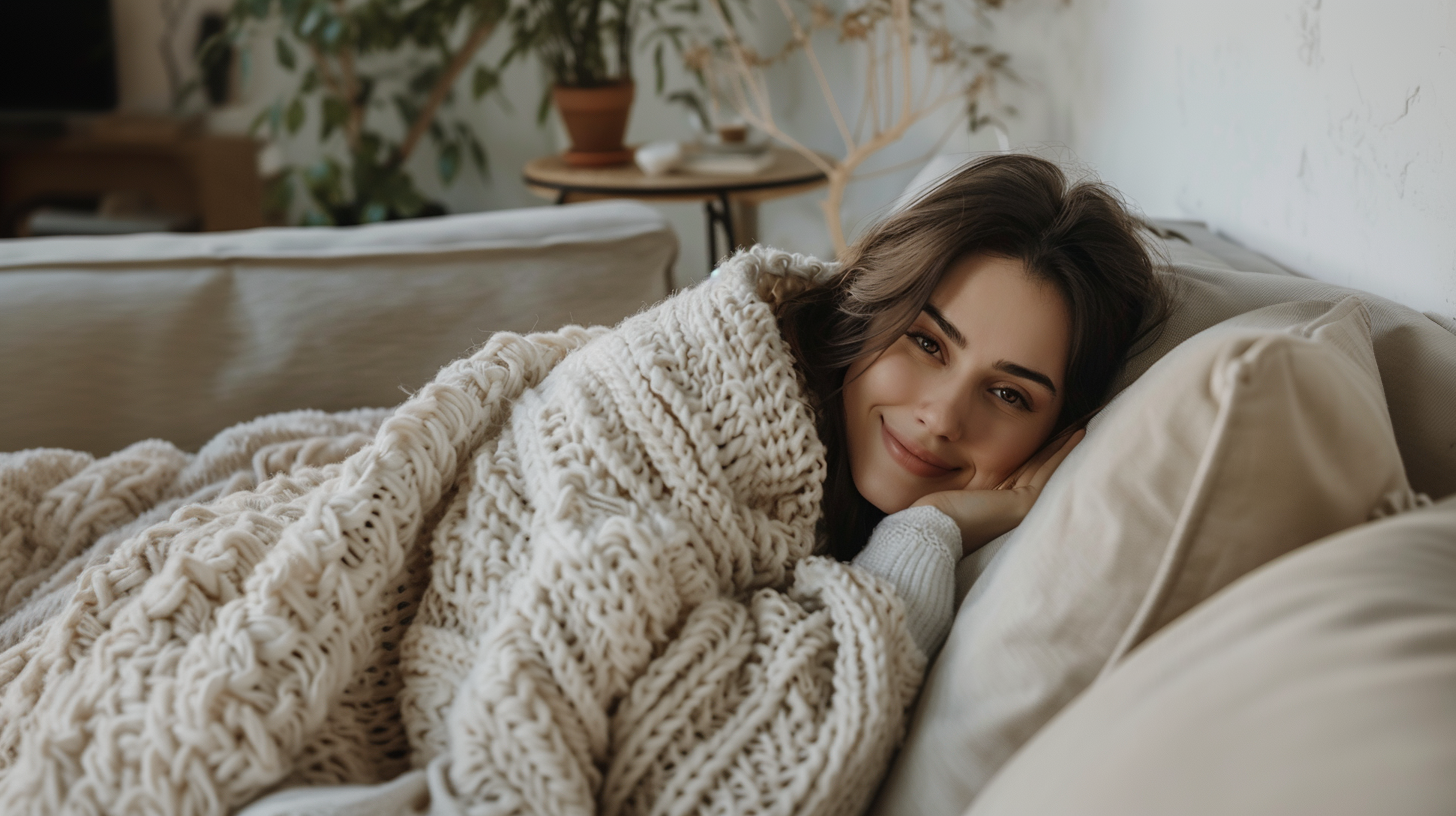 Maison caban femme sous une couverture