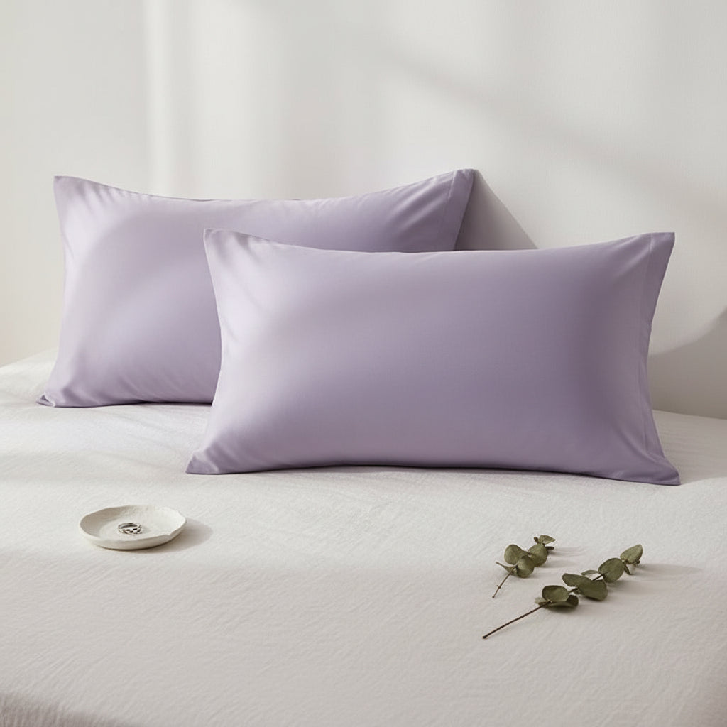 Taie d'oreiller en satin lilas